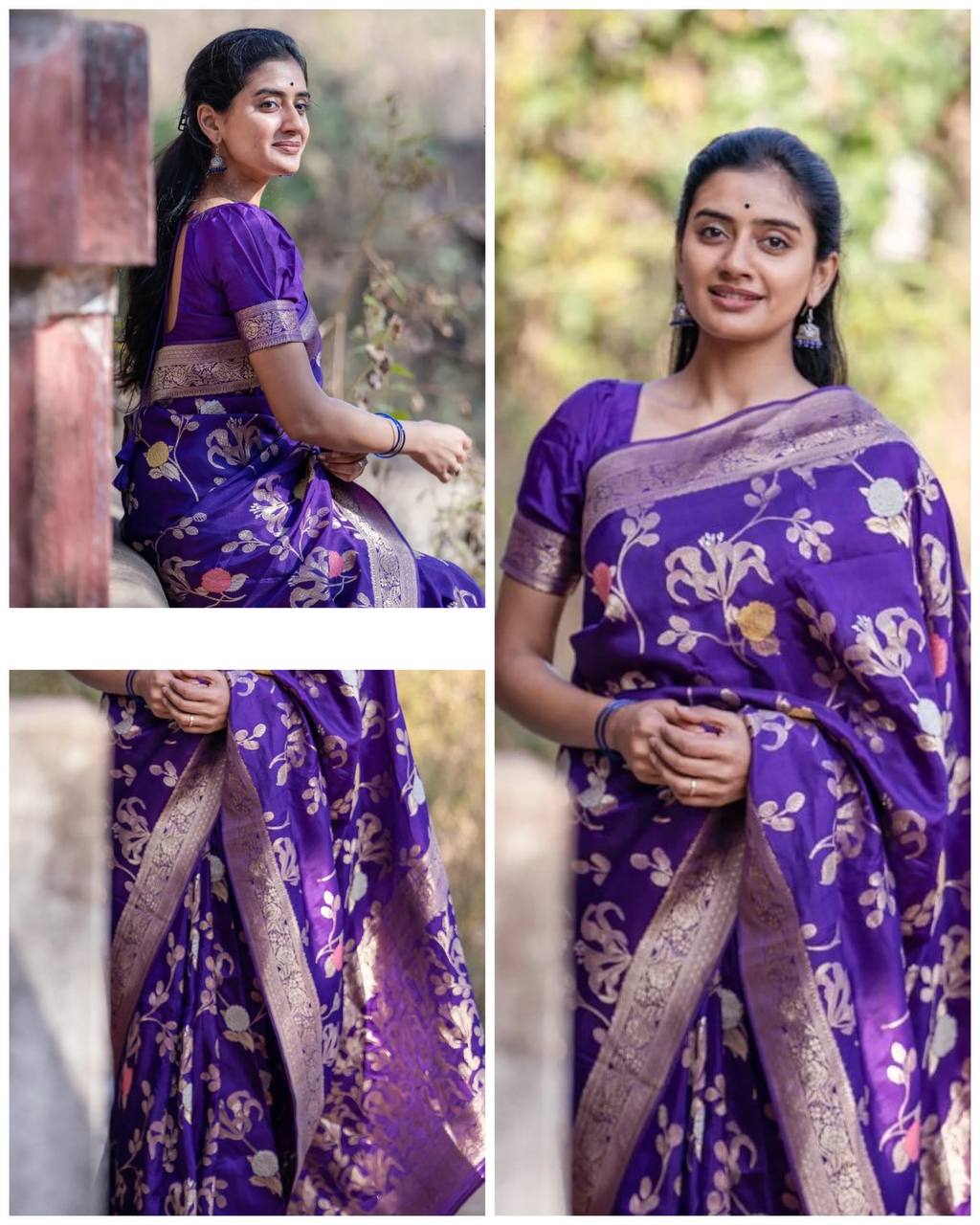 Angelic Purple Soft Lichi Silk Saree With Devastating Blouse Piece