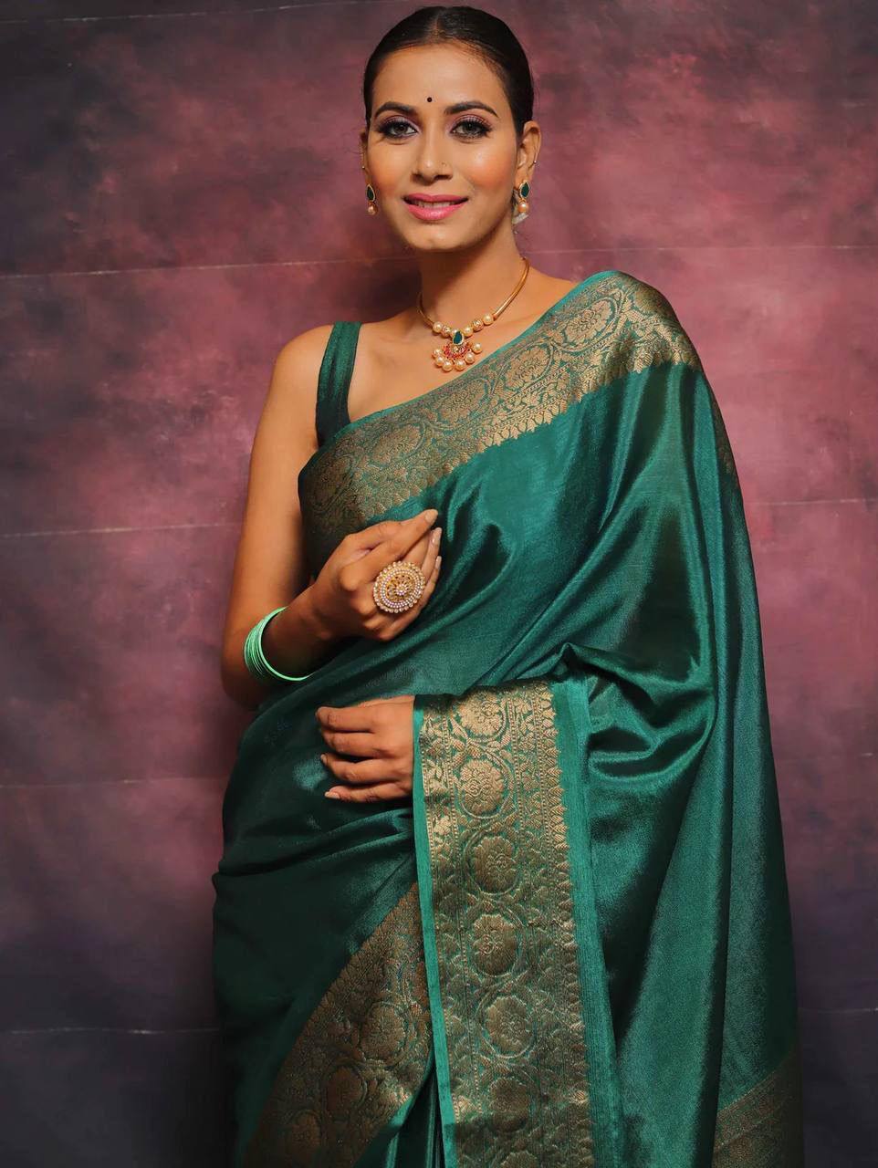 Green Soft Lichi Silk Saree With Devastating Blouse Piece - BKP - 6009