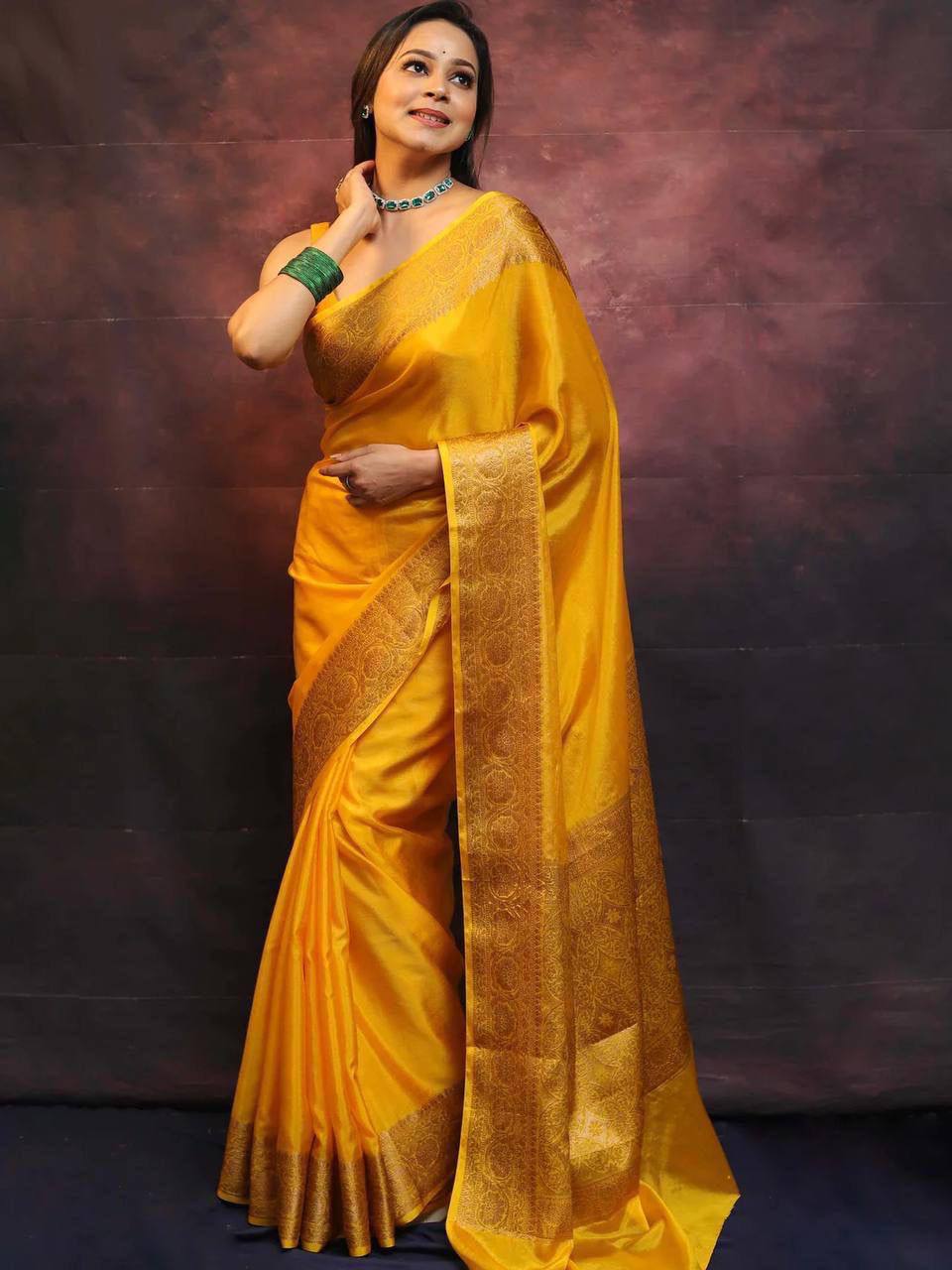 Yellow Soft Lichi Silk Saree With Devastating Blouse Piece - BKP - 6009