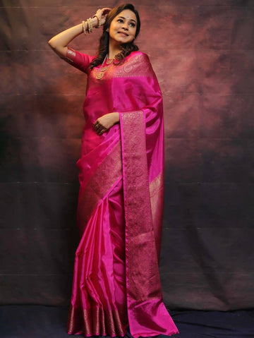 Pink Soft Lichi Silk Saree With Devastating Blouse Piece - BKP - 6009