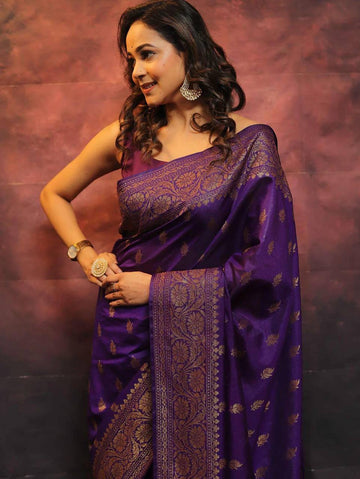 Purple Soft Lichi Silk Saree With Devastating Blouse Piece - BKP - 6010