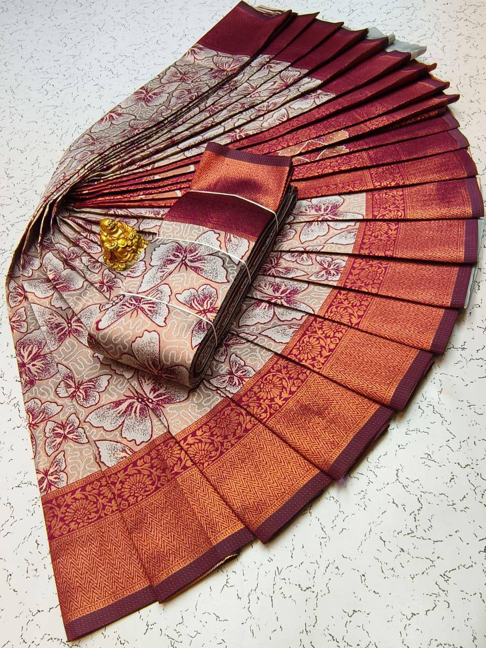 ELITE MEENA Wine Soft Lichi Silk Saree With Blouse Piece