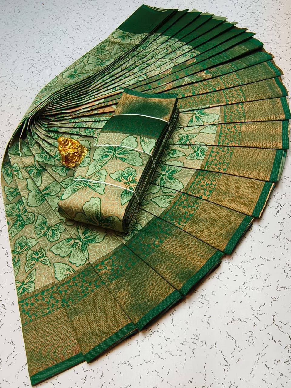 ELITE MEENA Green Lichi Silk Saree With Blouse Piece