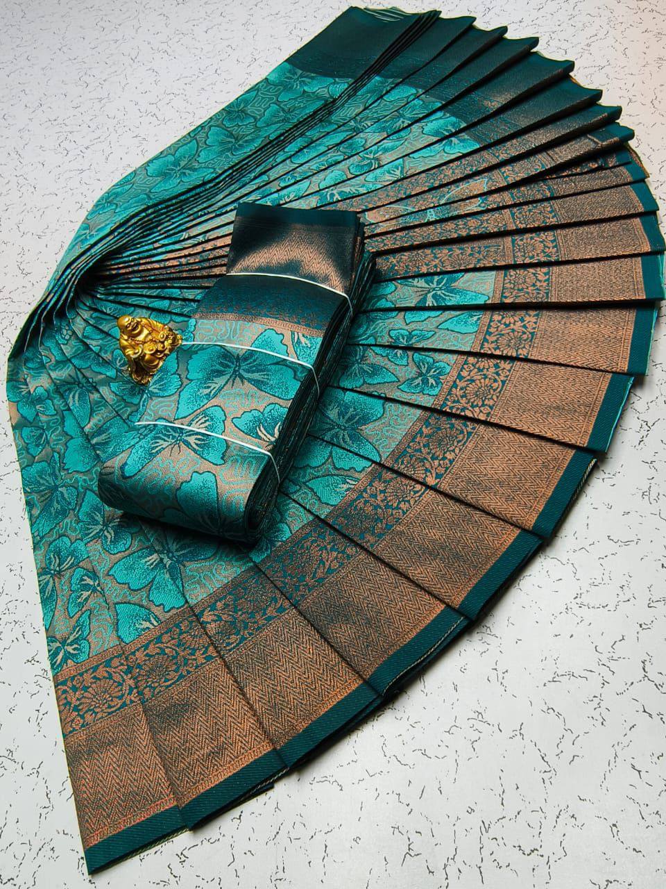 ELITE MEENA Rama Lichi Silk Saree With Blouse Piece