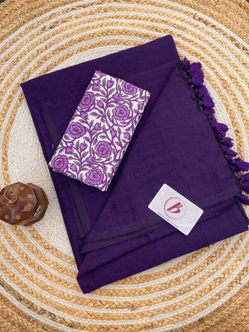 Purple Handloom Cotton Saree With Designer Blouse