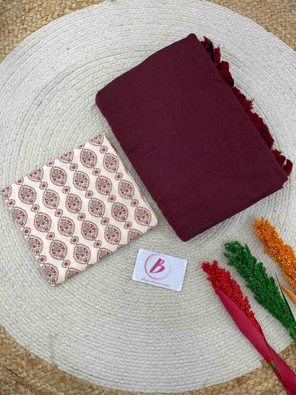 Maroon Handloom Cotton Saree With Designer Blouse