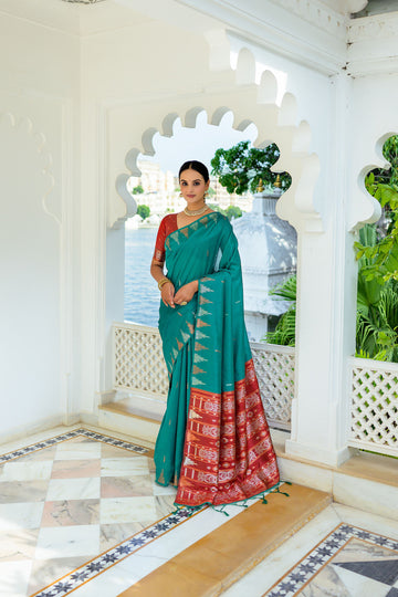 Floral Zari Weave Soft Tusser Silk Saree With Contrast Border Pallu And Blouse Piece BWV-2084