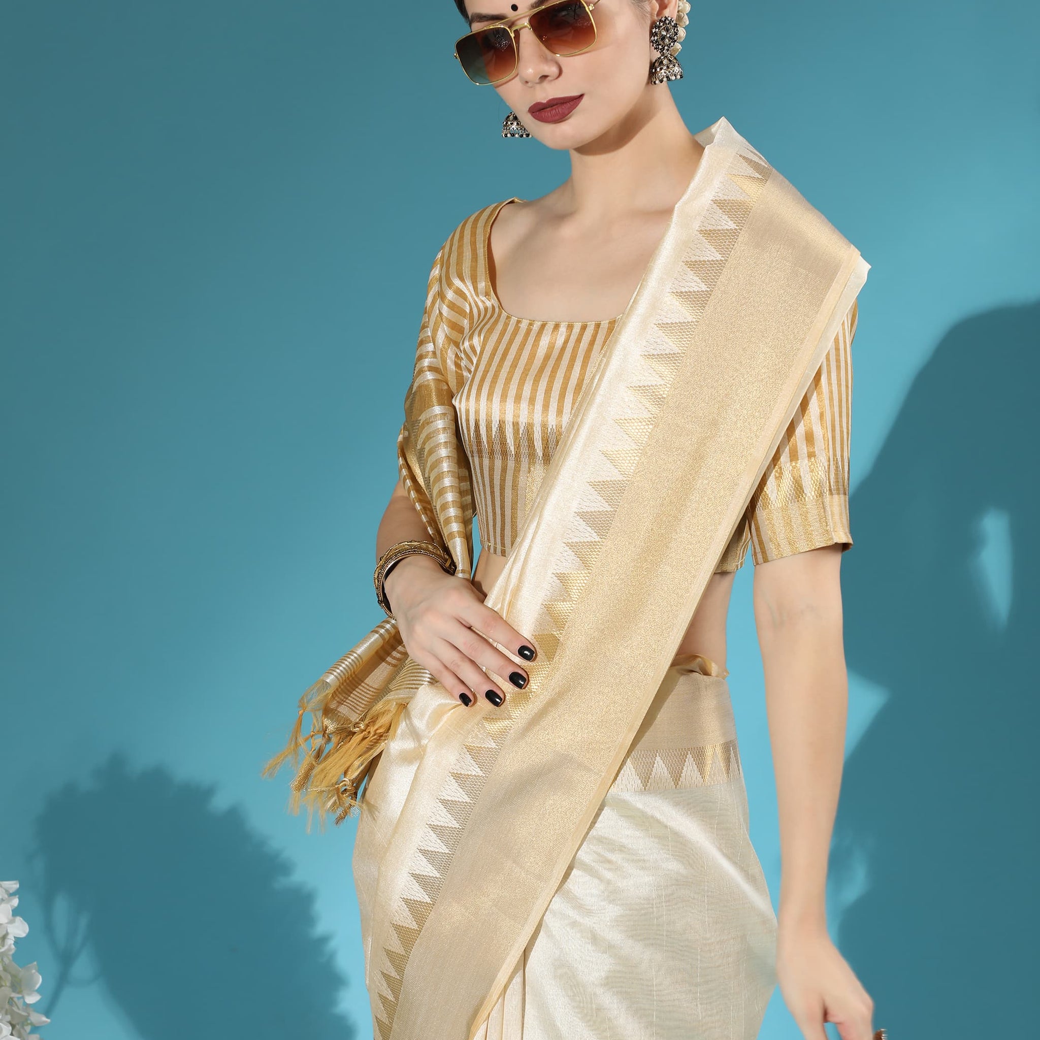 Golden Radiance Soft Lichi Silk Saree With Zari Woven Blouse Piece