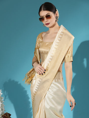 Golden Radiance Soft Lichi Silk Saree With Zari Woven Blouse Piece